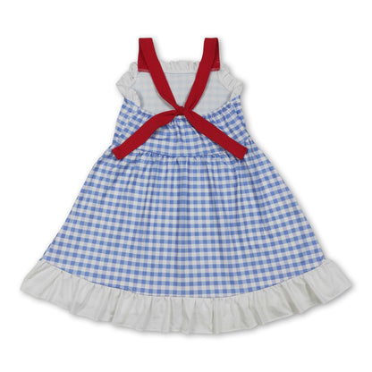 Straps white ruffle plaid kids girls summer dresses