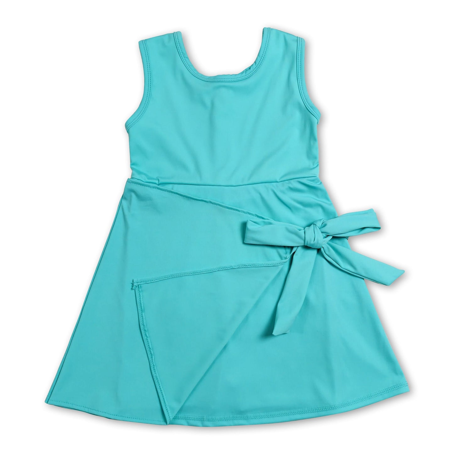 Solid sleeveless bow kids girls athletic dresses
