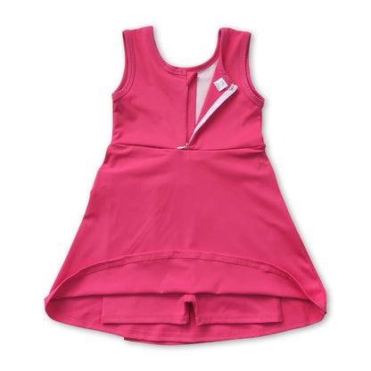 Sleeveless hot pink bow kids girls summer athletic dress