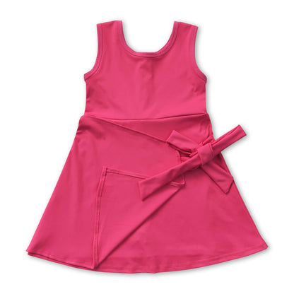 Sleeveless hot pink bow kids girls summer athletic dress
