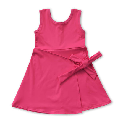 Sleeveless hot pink bow kids girls summer athletic dress