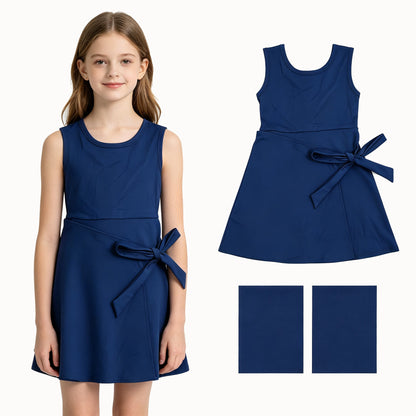Sleeveless navy kids girls summer athletic dresses