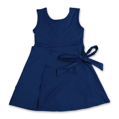 Sleeveless navy kids girls summer athletic dresses
