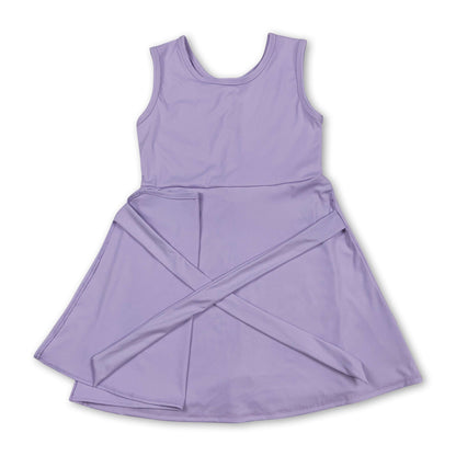 Lavender Sleeveless Bow Kids Girls Athletic Dresses
