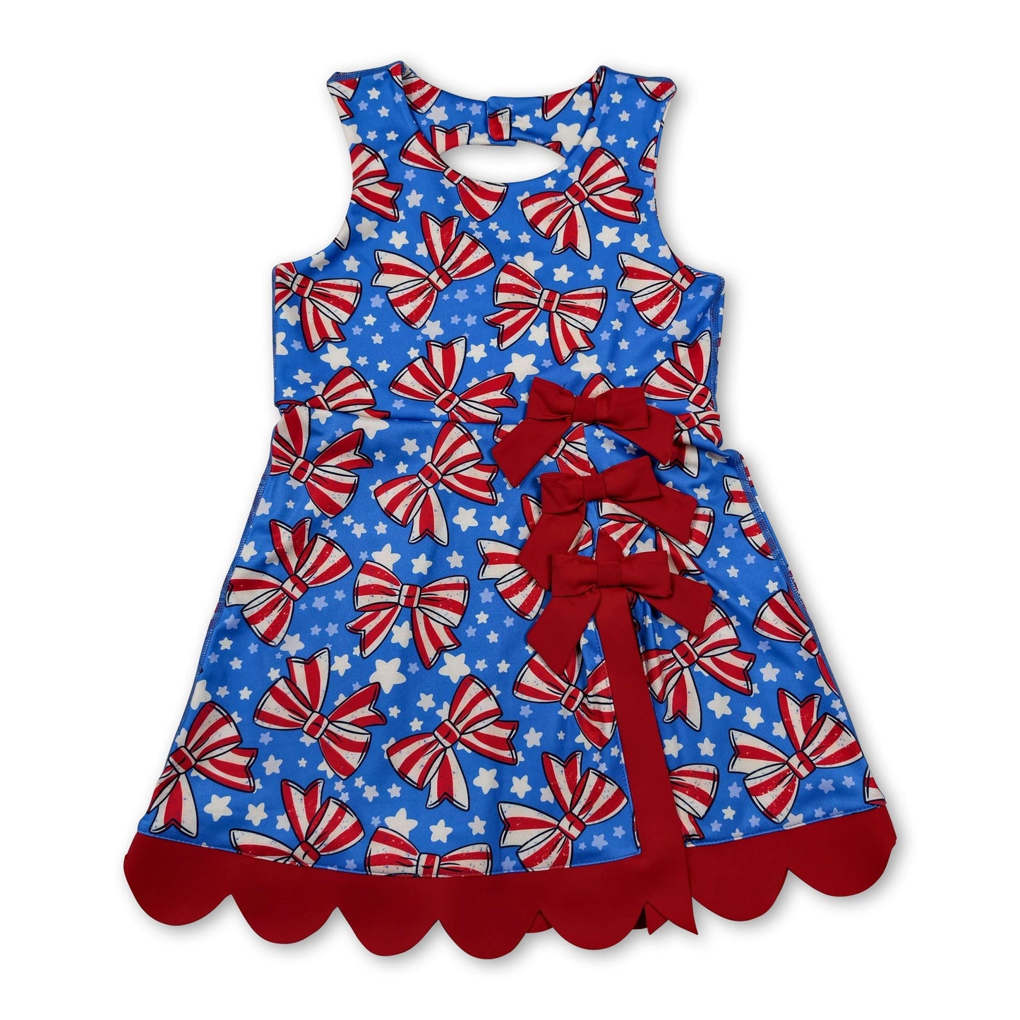 Sleeveless stripe bow stars girls 4th of july athletic dress