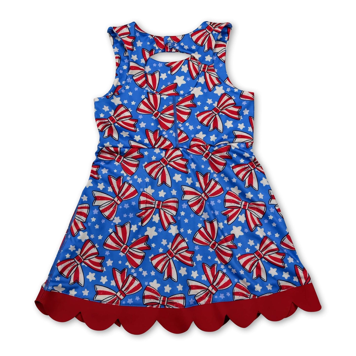 Sleeveless stripe bow stars girls 4th of july athletic dress
