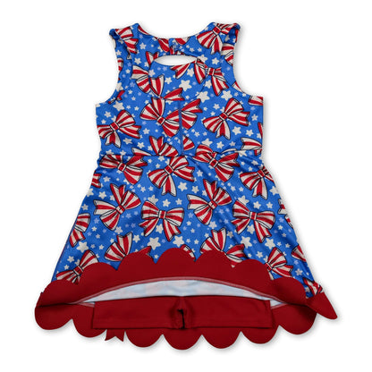 Sleeveless stripe bow stars girls 4th of july athletic dress