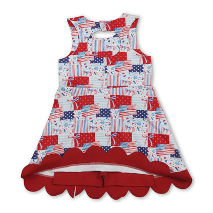 Sleeveless flag bow scallop girls 4th of july athletic dress