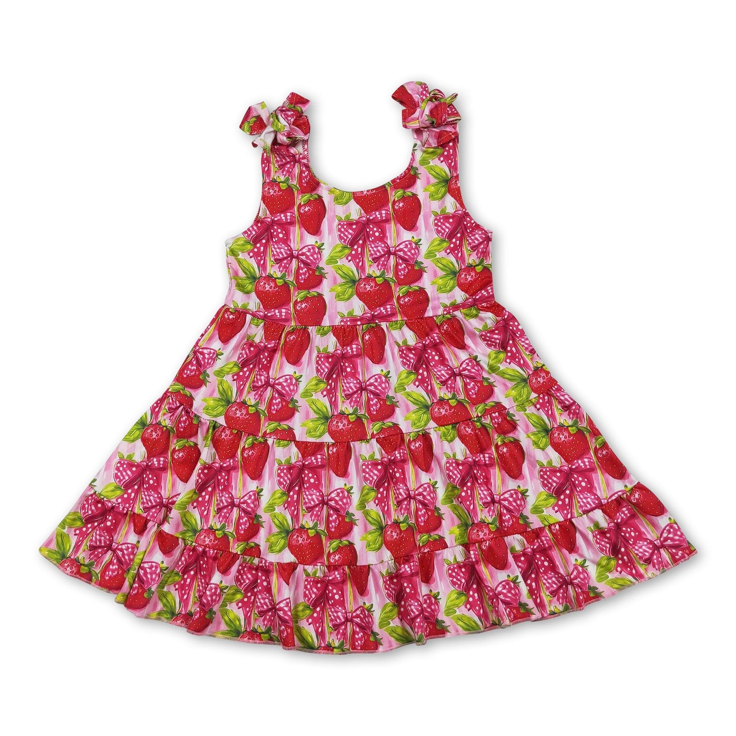 Sleeveless strawberry bow kids girls summer dresses