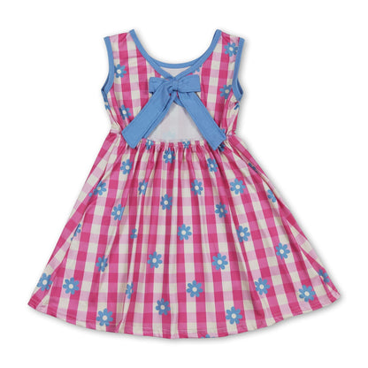 Hot pink plaid floral sleeveless kids girls dresses