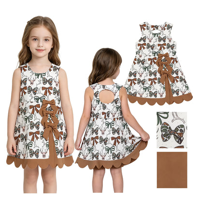 Sleeveless camo bow deer scallop kids girls athletic dress