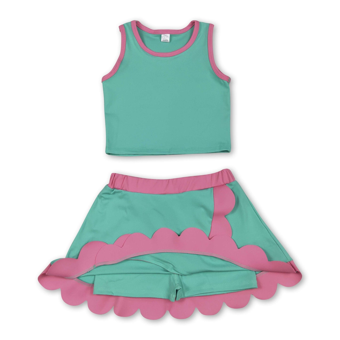 Sleeveless mint pink scallop kids girls active wear set