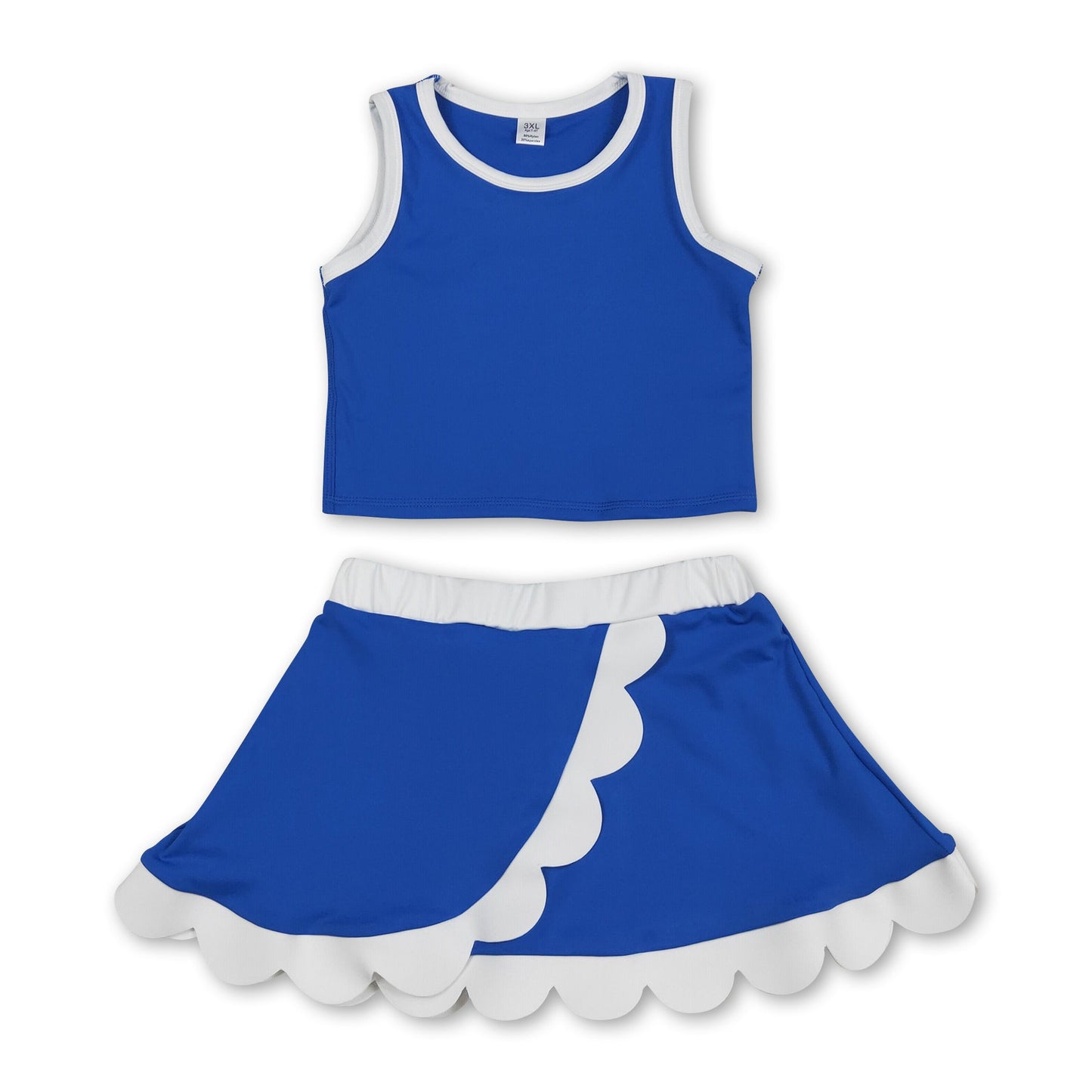 Sleeveless blue white scallop girls team active wear set