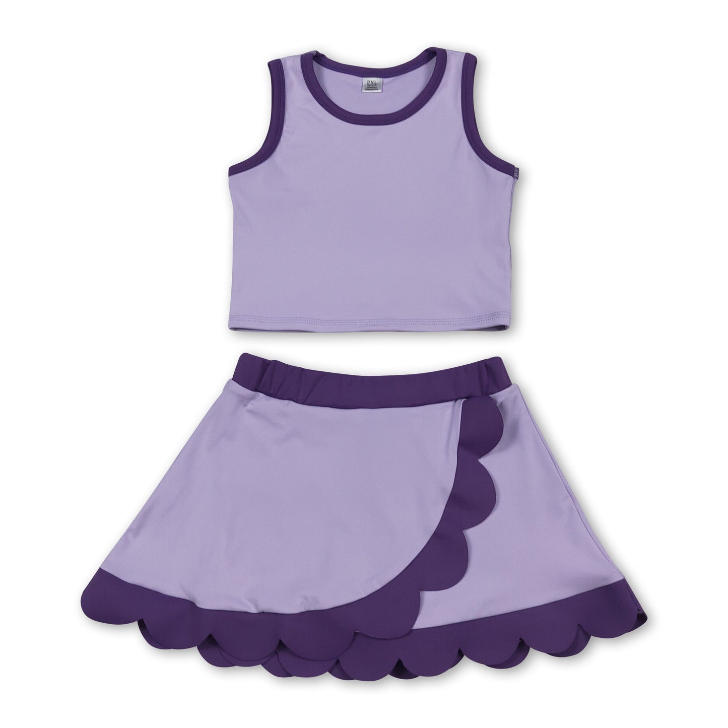 Sleeveless lavender purple scallop kids girls active wear set