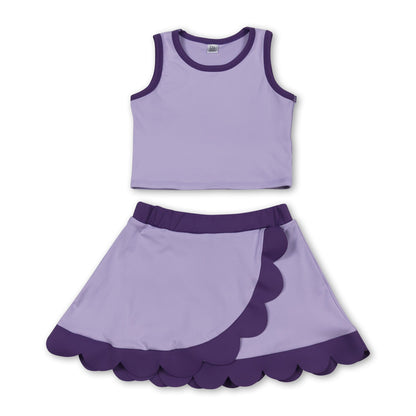 Sleeveless lavender purple scallop kids girls active wear set
