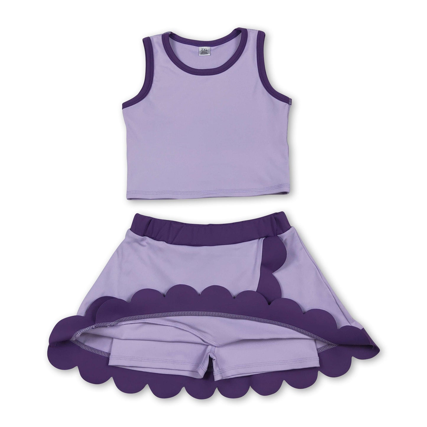 Sleeveless lavender purple scallop kids girls active wear set