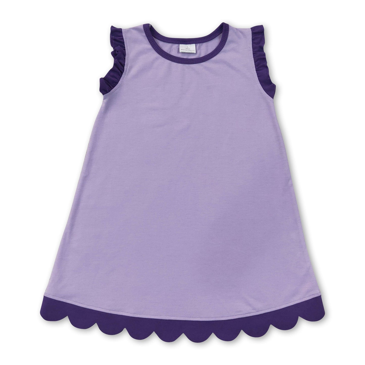 Purple scallop ruffle sleeveless lavender girls cotton dress