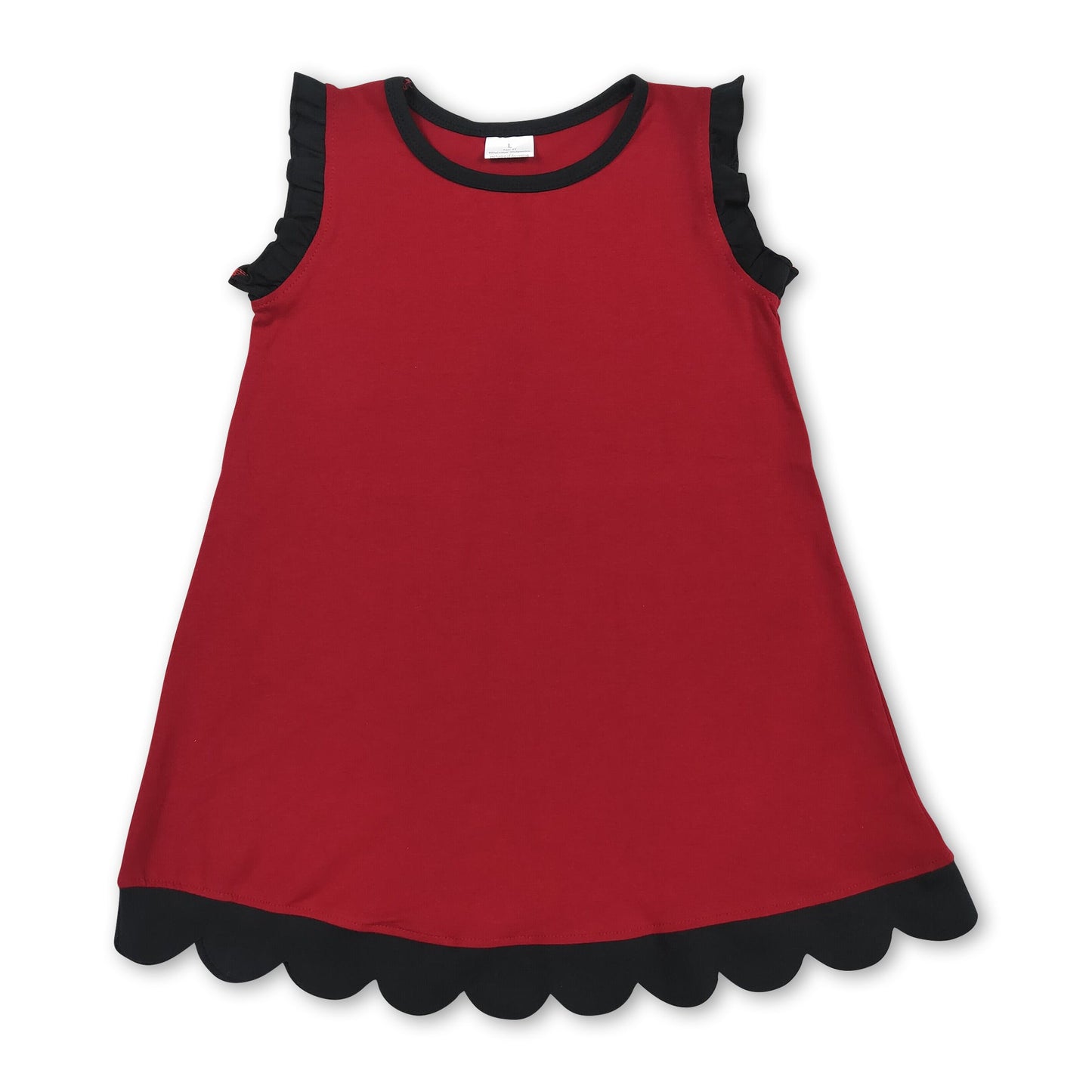 Black scallop ruffle sleeveless maroon girls cotton team dress