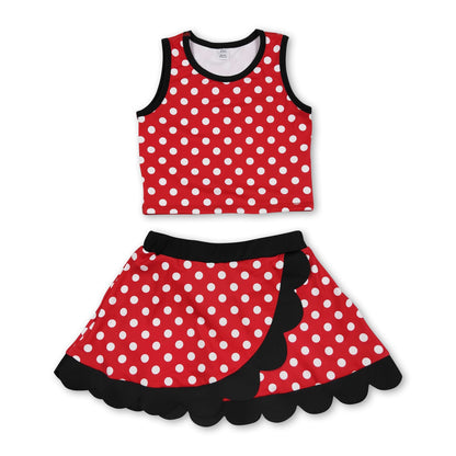 Red polka dots mouse scallop girls active wear set