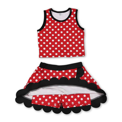 Red polka dots mouse scallop girls active wear set