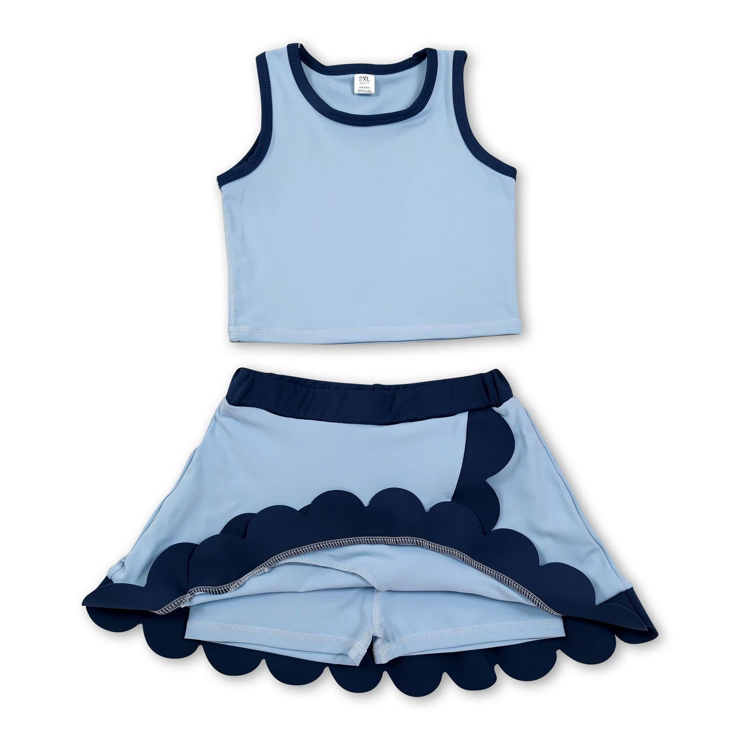Sleeveless blue dog scallop girls summer active wear set