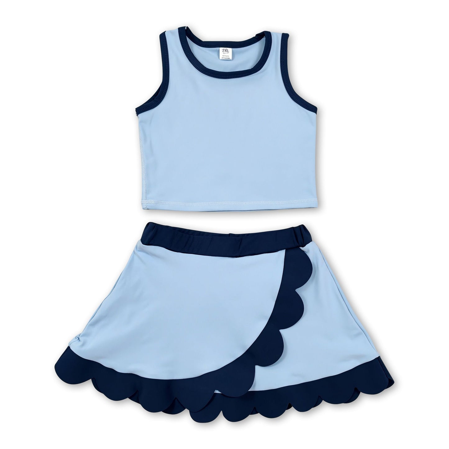 Sleeveless blue dog scallop girls summer active wear set