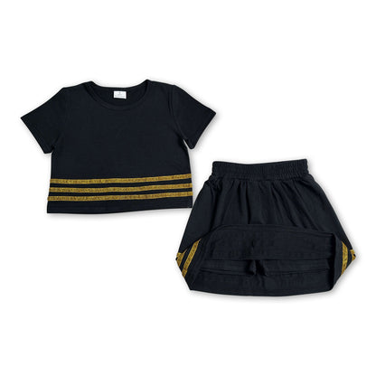 Short sleeves black cotton top skirt girls team outfits