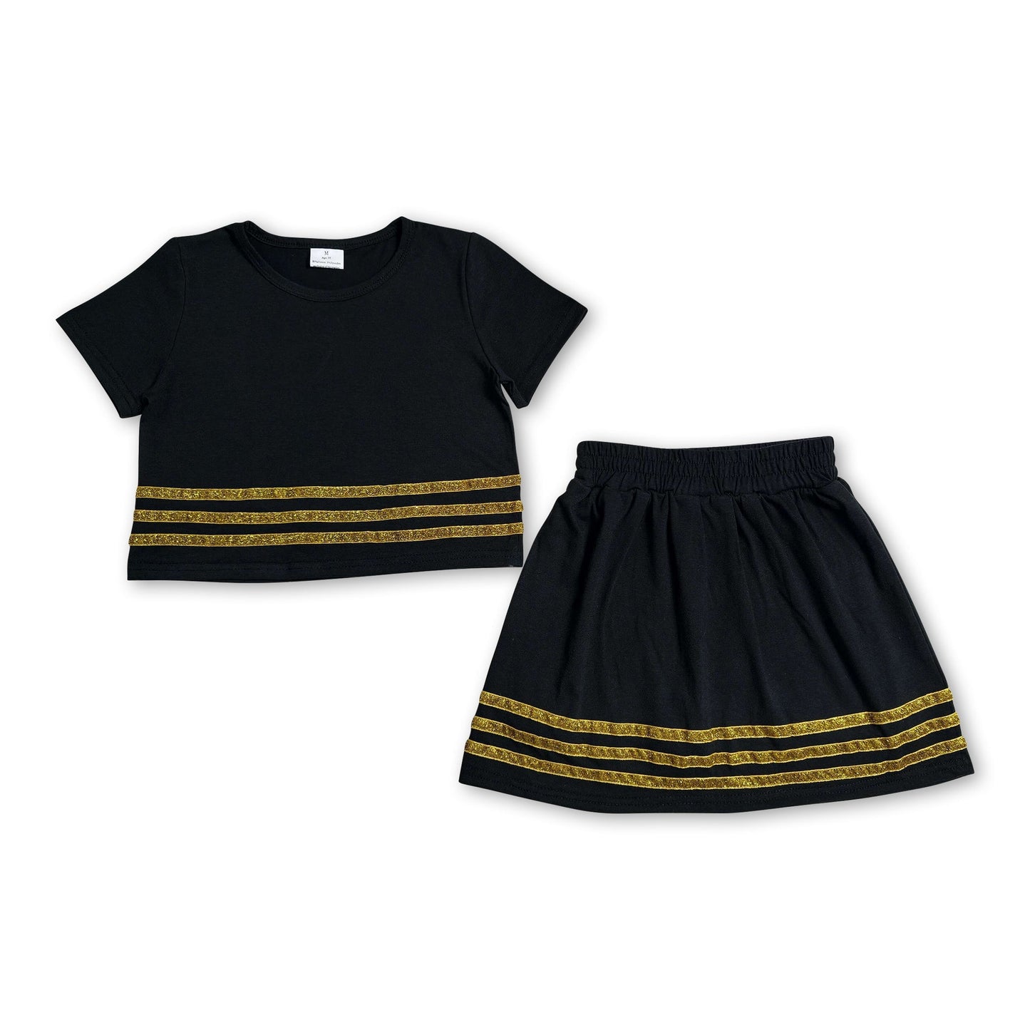 Short sleeves black cotton top skirt girls team outfits