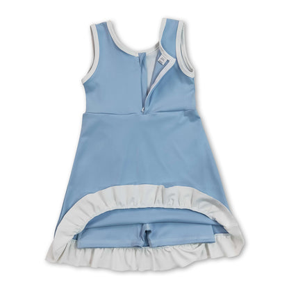 Sleeveless light blue ruffle princess kids girls athletic dress