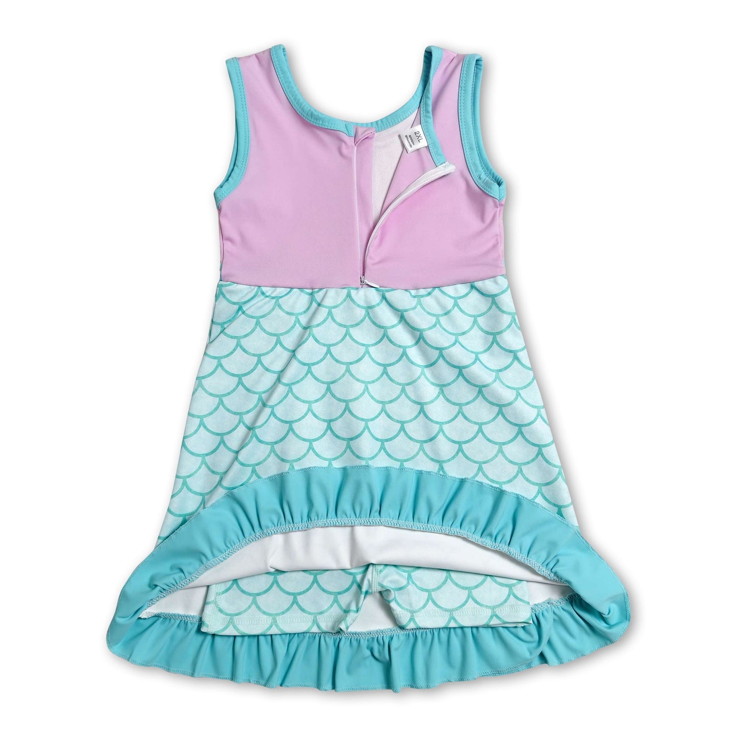 Sleeveless mermaid scale scallop princess girls athletic dress