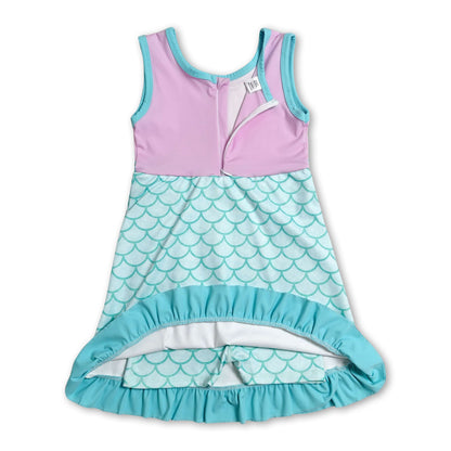 Sleeveless mermaid scale scallop princess girls athletic dress