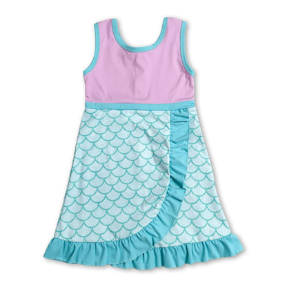 Sleeveless mermaid scale scallop princess girls athletic dress