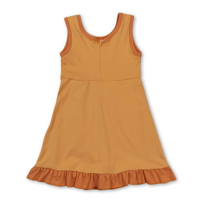Sleeveless yellow dog scallop kids girls athletic dress