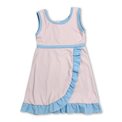 Sleeveless light pink scallop kids girls athletic dress