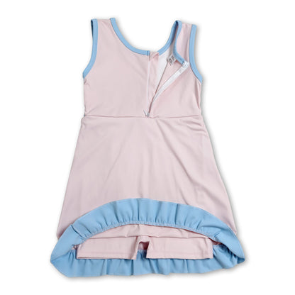 Sleeveless light pink scallop kids girls athletic dress