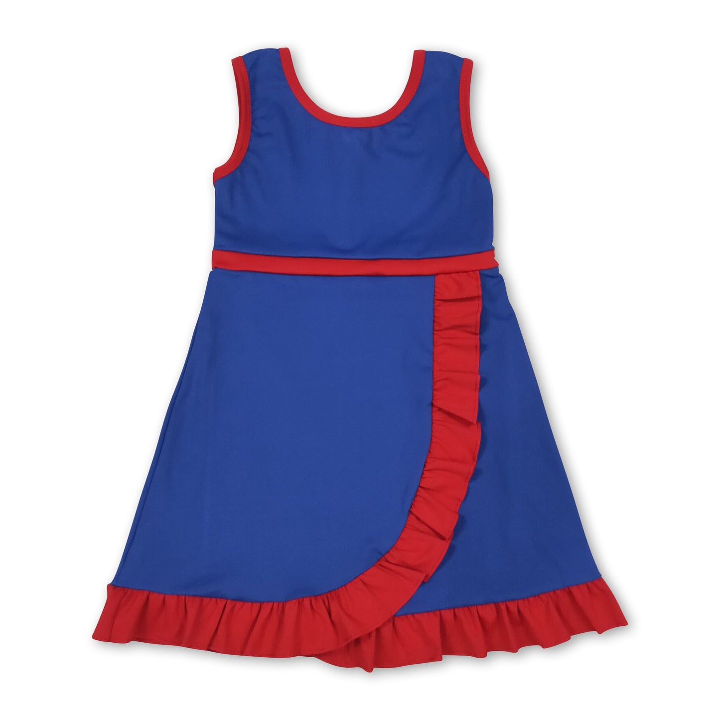 Sleeveless blue red scallop team kids girls athletic dress