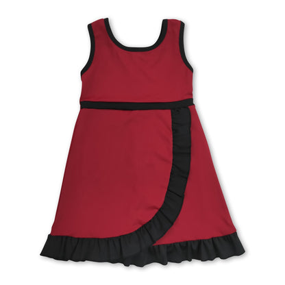 Sleeveless maroon black scallop kids girls team athletic dress