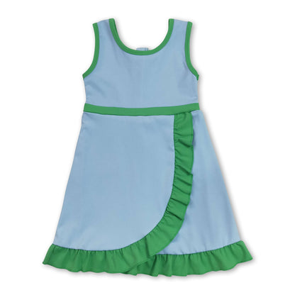 Sleeveless light blue green ruffle girls athletic dress