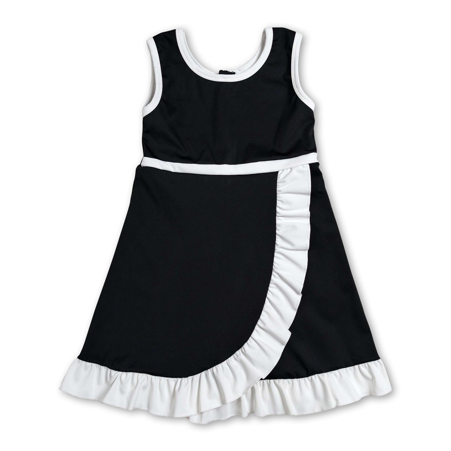 Sleeveless black white scallop girls athletic dress