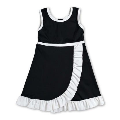 Sleeveless black white scallop girls athletic dress