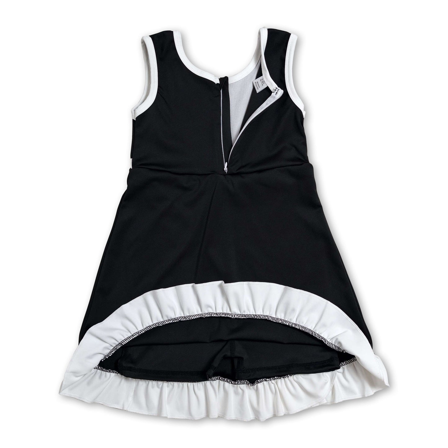 Sleeveless black white scallop girls athletic dress