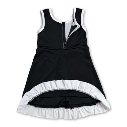 Sleeveless black white scallop girls athletic dress