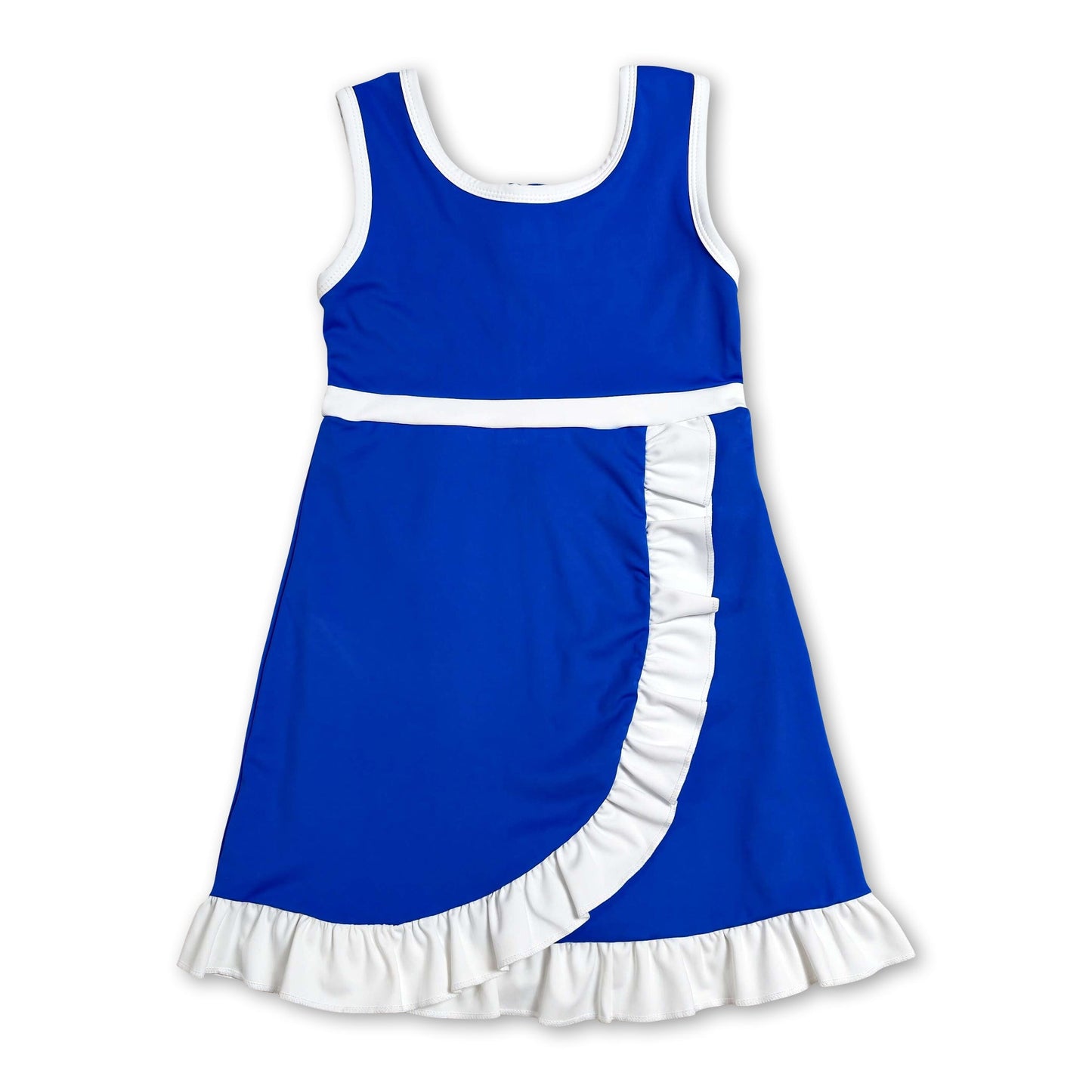 Sleeveless blue white scallop kids girls team athletic dress