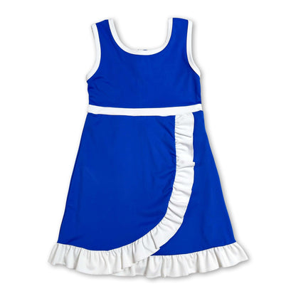 Sleeveless blue white scallop kids girls team athletic dress