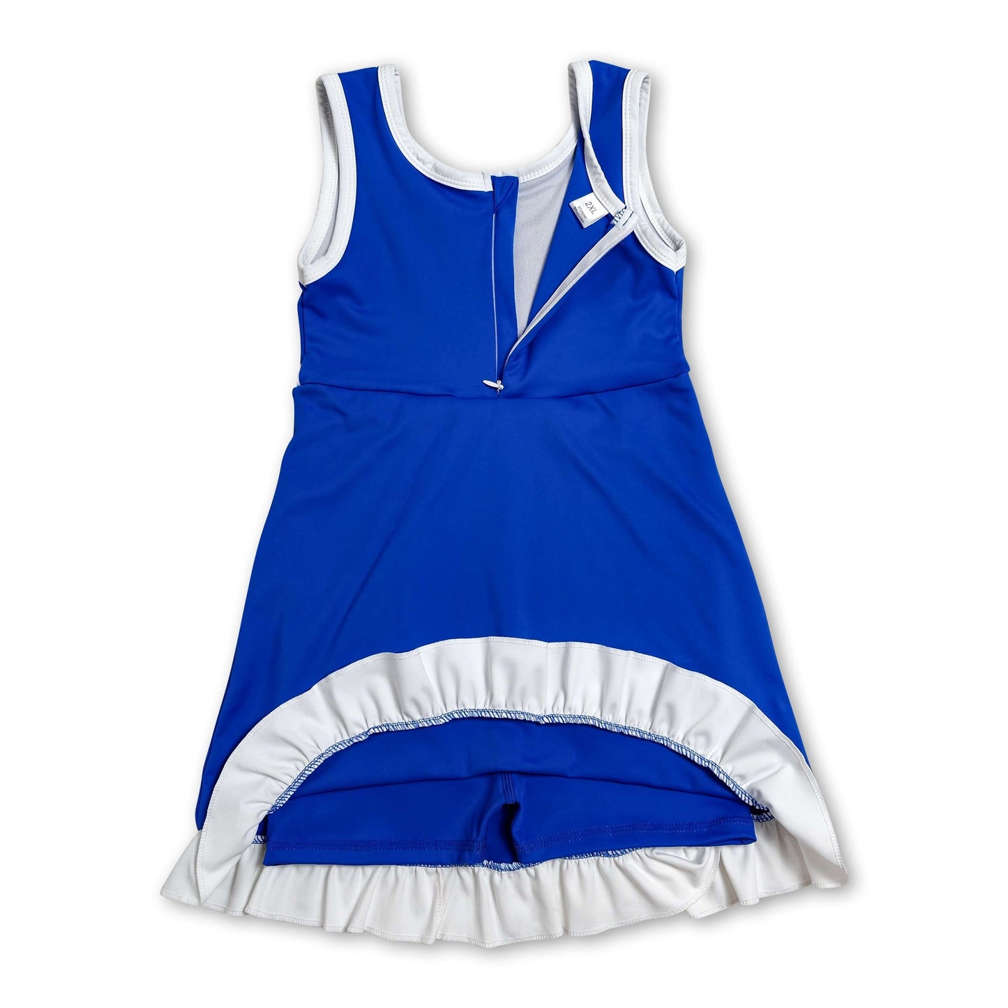 Sleeveless blue white scallop kids girls team athletic dress