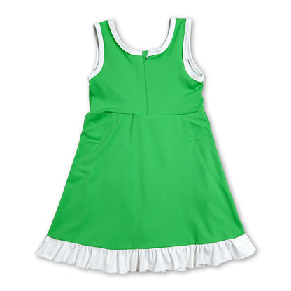 Sleeveless green white scallop girls athletic dress