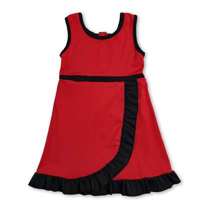 Sleeveless red black scallop team kids girls athletic dress