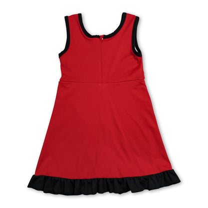 Sleeveless red black scallop team kids girls athletic dress