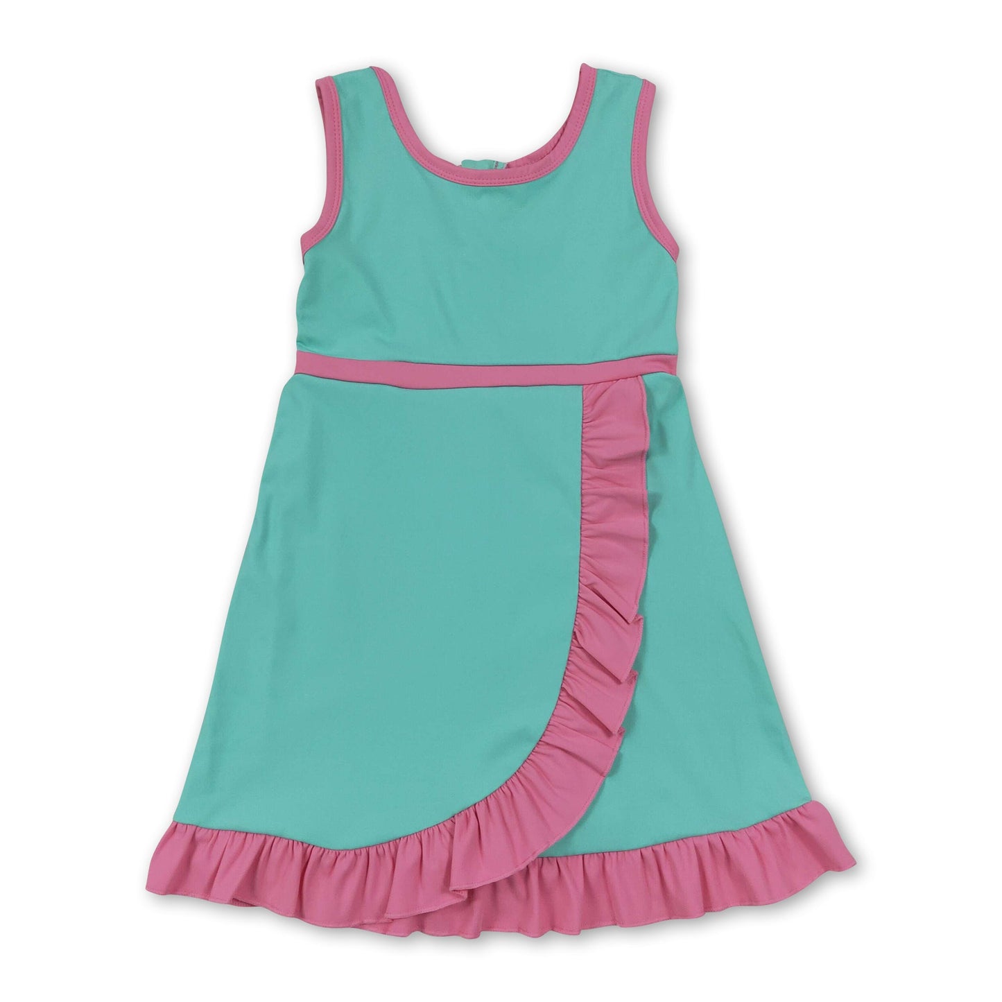 Sleeveless mint pink scallop girls athletic dress
