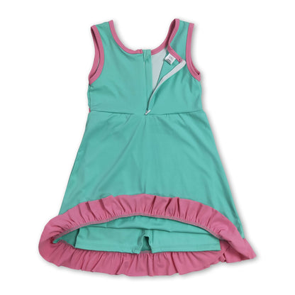 Sleeveless mint pink scallop girls athletic dress